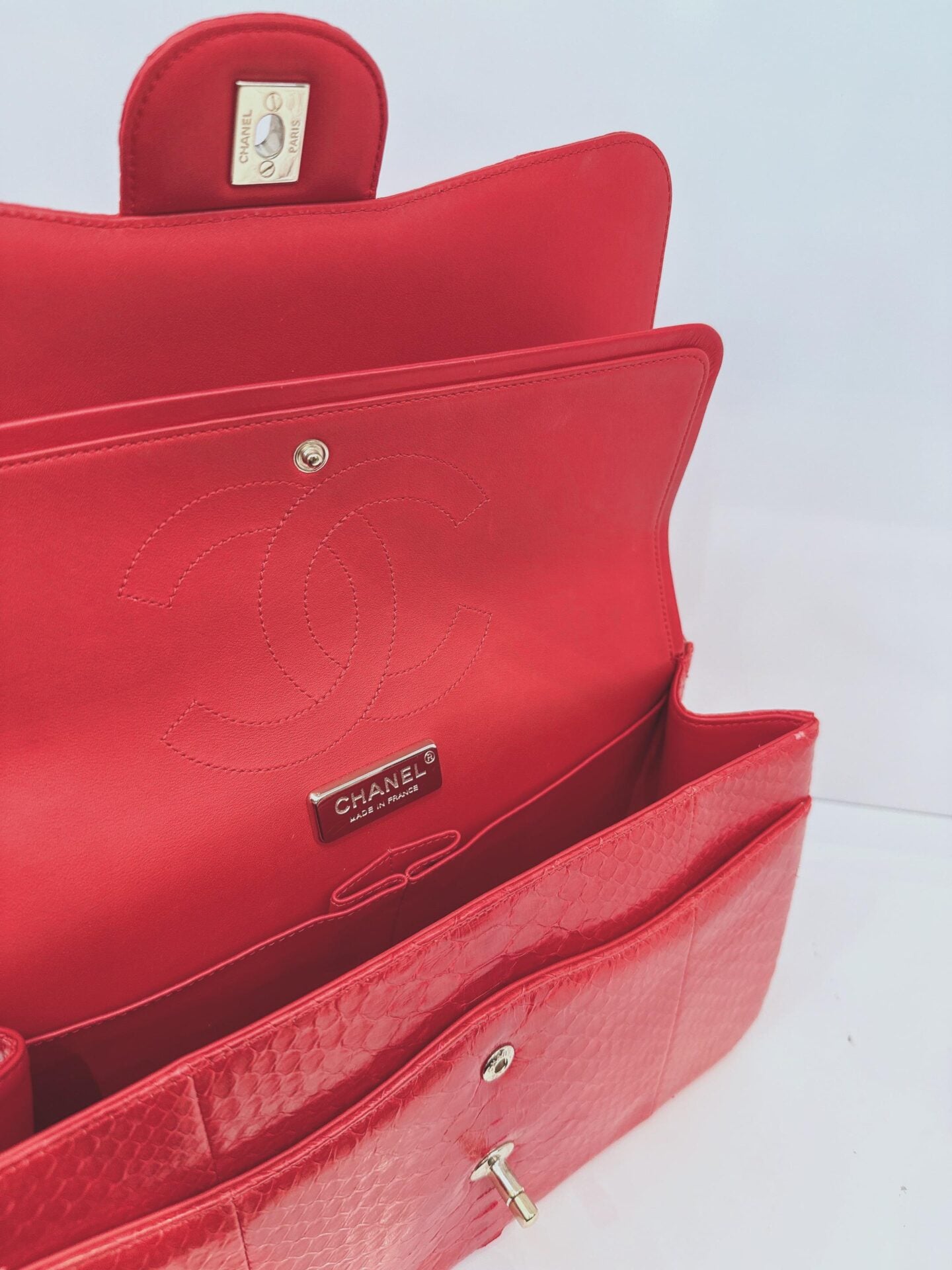 RED PYTHON JUMBO CLASSIC DOUBLE FLAP BAG