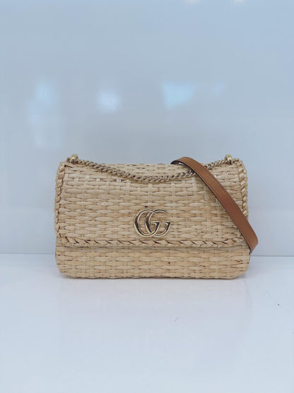 NATURAL GG CROISETTE LINEA CESTINO BAMBOO GLAZED WICKER SMALL BAG