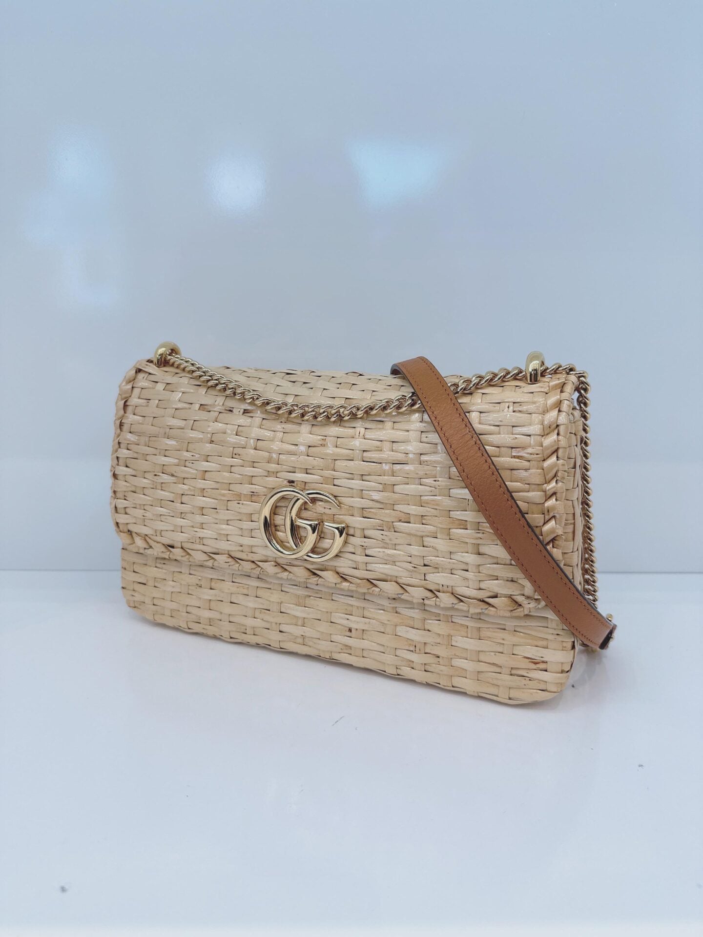 NATURAL GG CROISETTE LINEA CESTINO BAMBOO GLAZED WICKER SMALL BAG