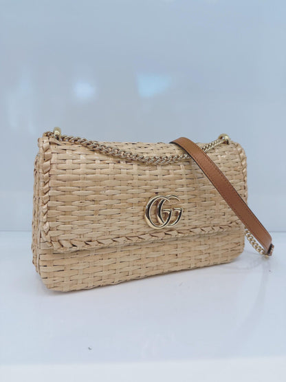 NATURAL GG CROISETTE LINEA CESTINO BAMBOO GLAZED WICKER SMALL BAG
