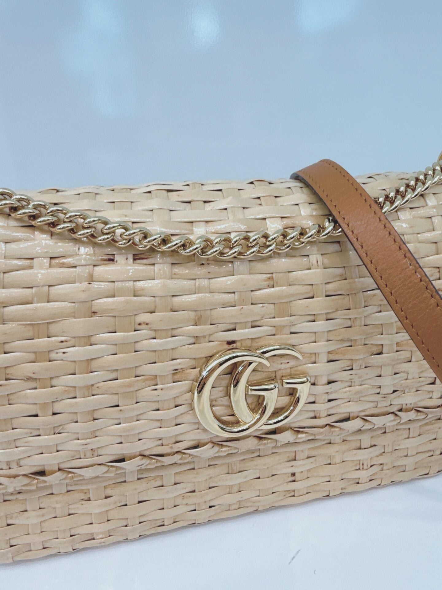 NATURAL GG CROISETTE LINEA CESTINO BAMBOO GLAZED WICKER SMALL BAG