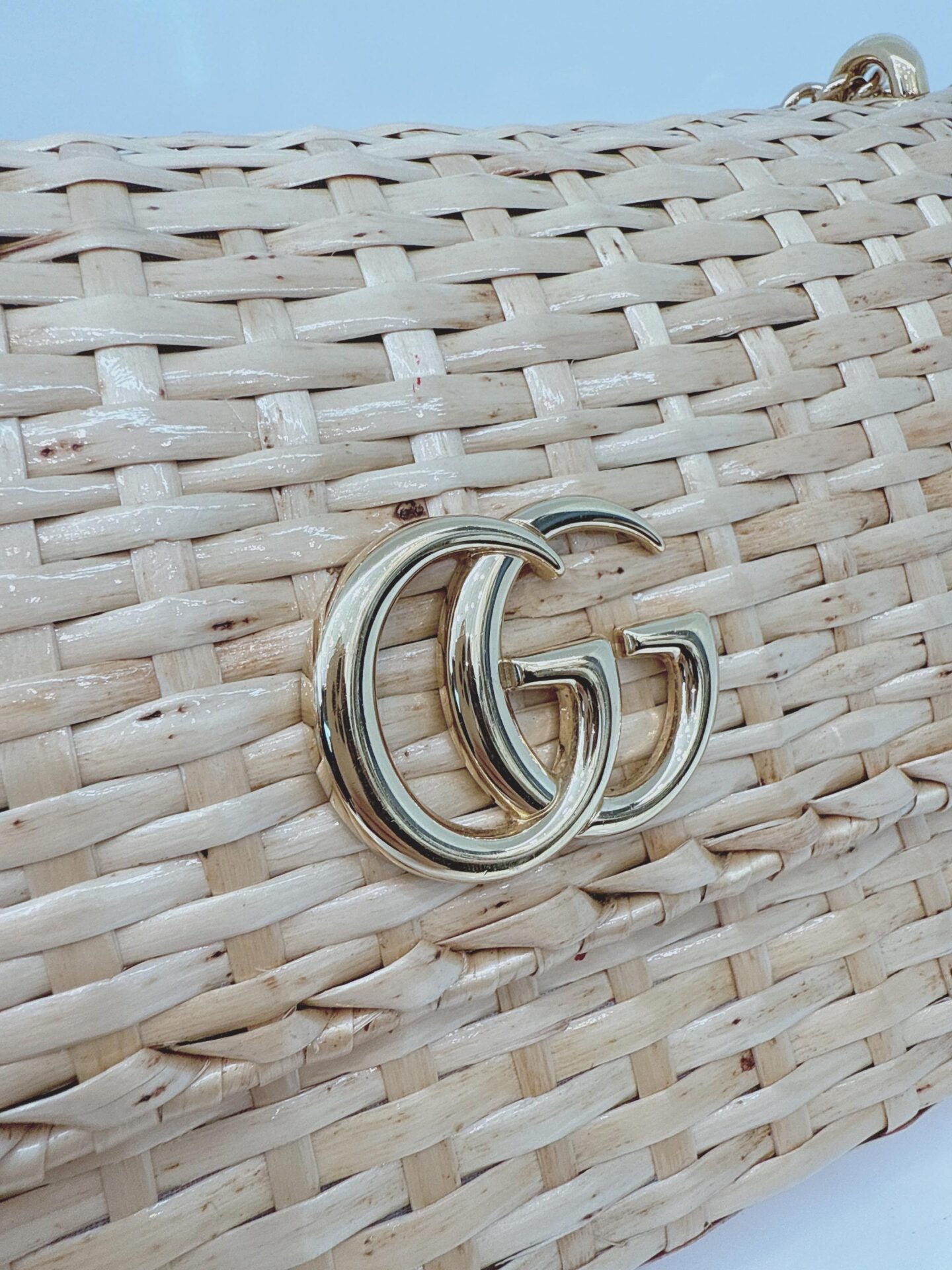 NATURAL GG CROISETTE LINEA CESTINO BAMBOO GLAZED WICKER SMALL BAG