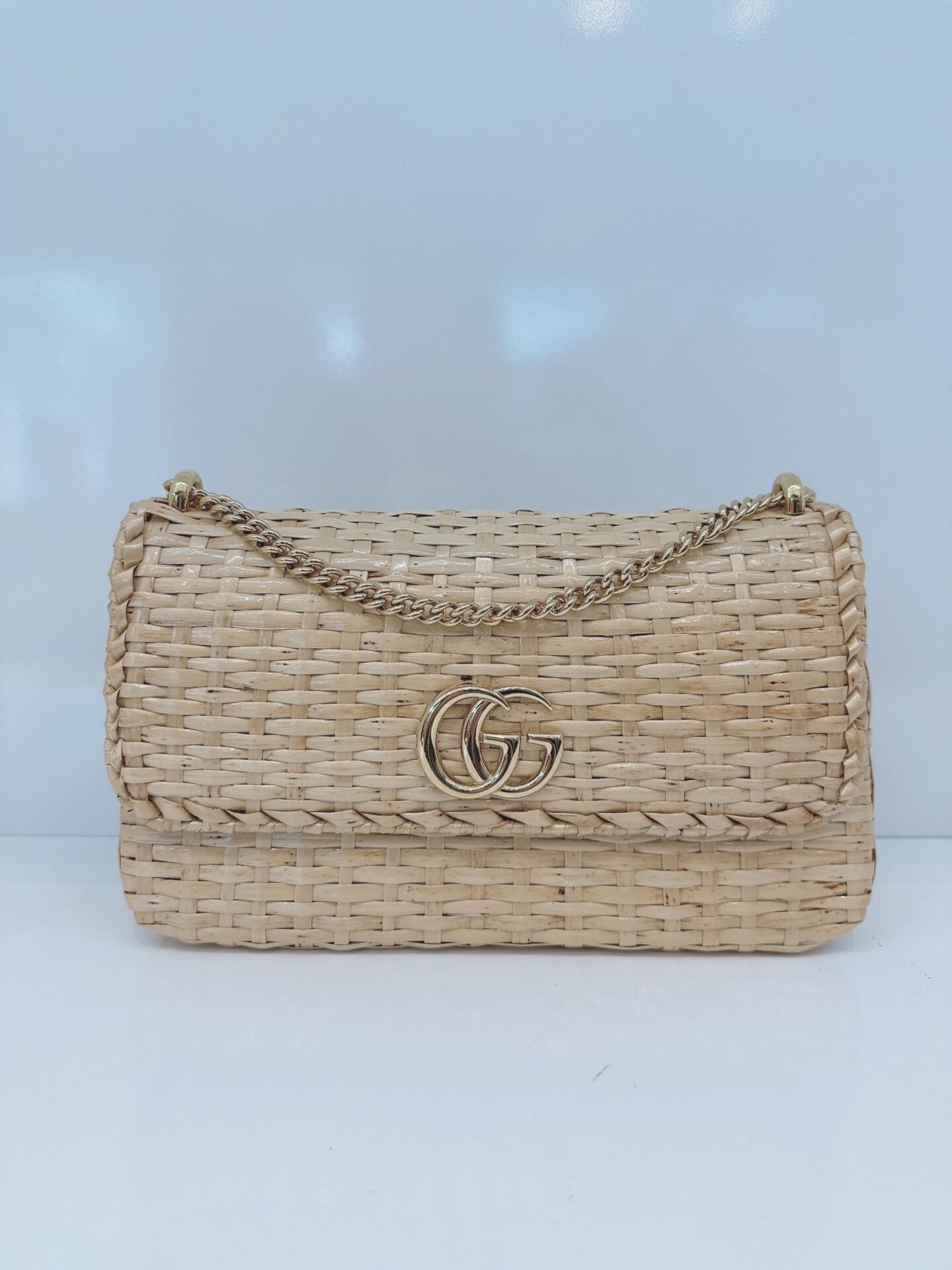 NATURAL GG CROISETTE LINEA CESTINO BAMBOO GLAZED WICKER SMALL BAG