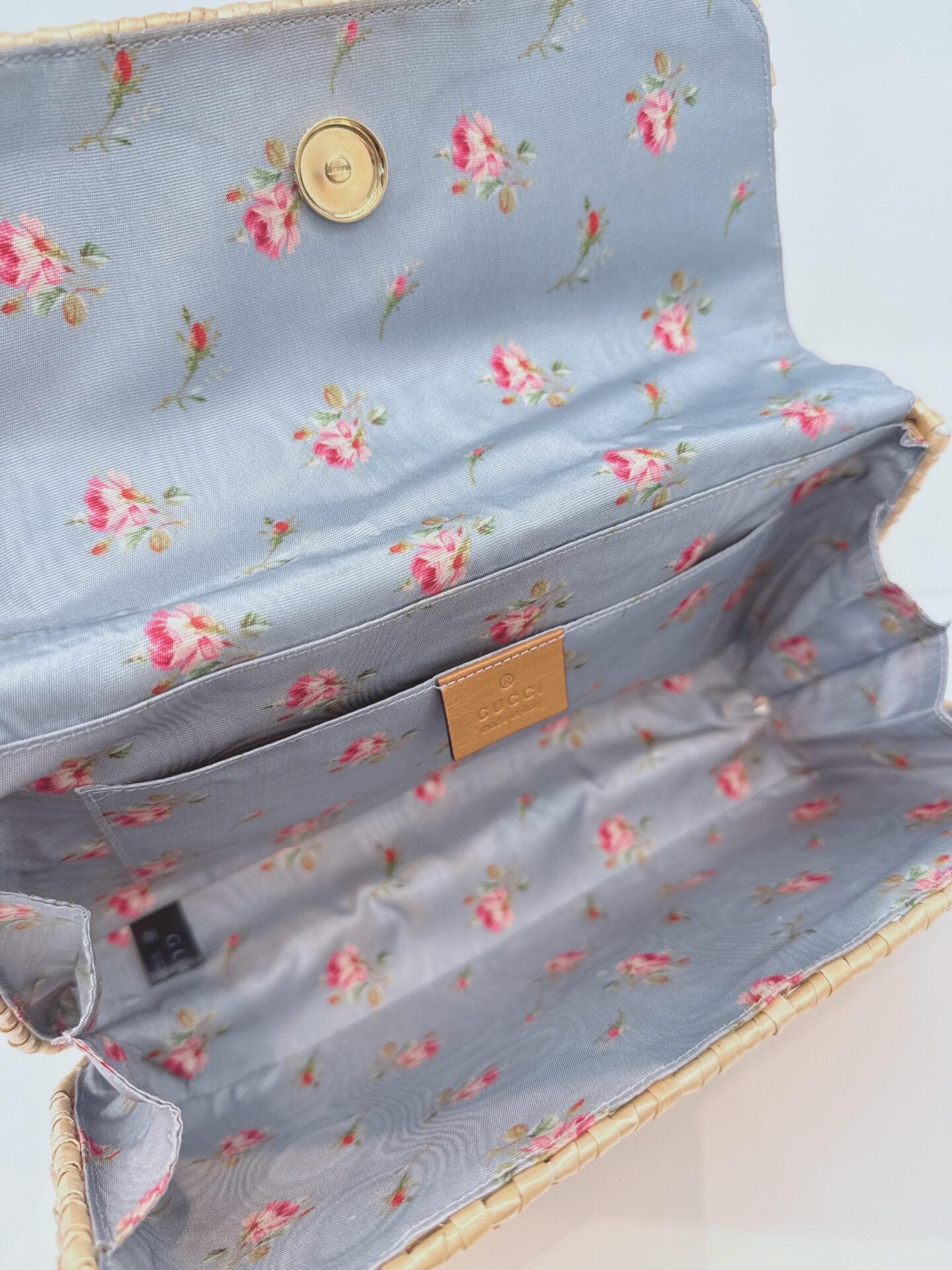 NATURAL GG CROISETTE LINEA CESTINO BAMBOO GLAZED WICKER SMALL BAG