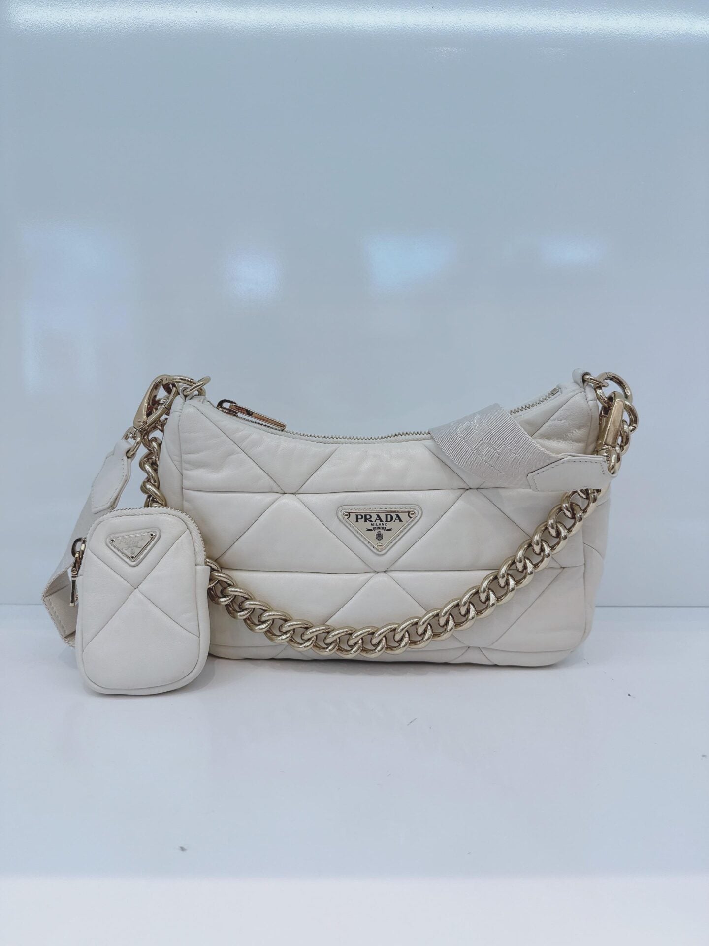 WHITE PATCHWORK LEATHER SYSTEM CROSSBODY BAG