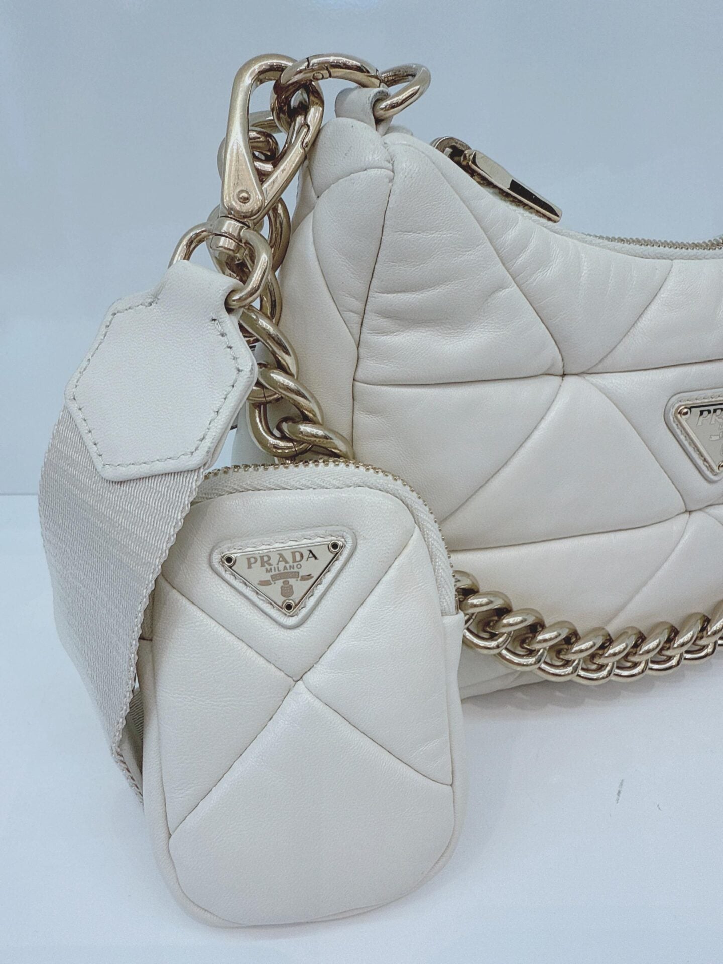 WHITE PATCHWORK LEATHER SYSTEM CROSSBODY BAG