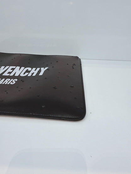 BLACK LOGO LEATHER DISTRESSED LOGO ZIP POUCH