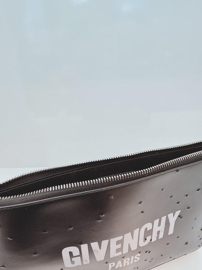 BLACK LOGO LEATHER DISTRESSED LOGO ZIP POUCH