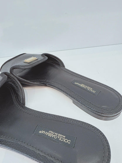 BLACK LIZARD EMBOSSED LEATHER SOFIA SLIDES 36