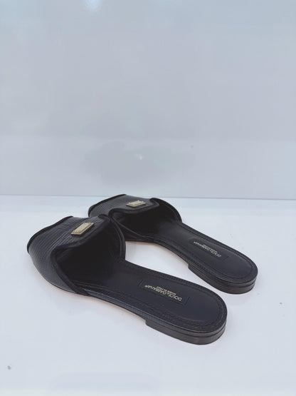 BLACK LIZARD EMBOSSED LEATHER SOFIA SLIDES 36