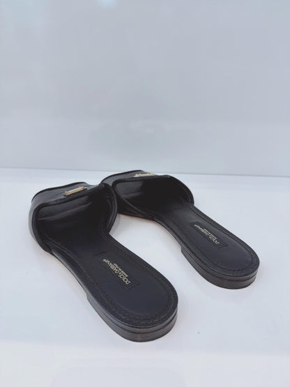 BLACK LIZARD EMBOSSED LEATHER SOFIA SLIDES 36