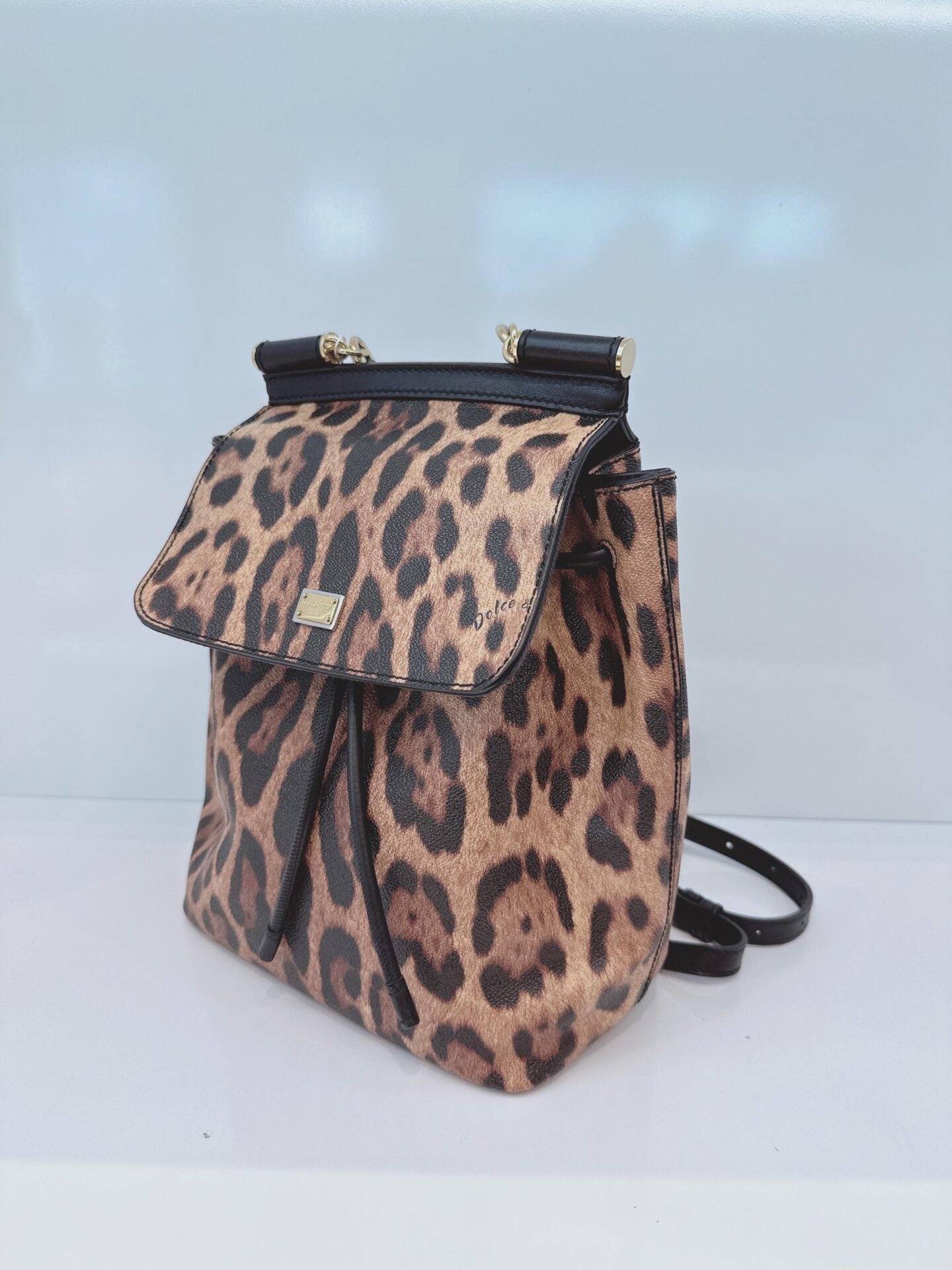 BLACK BROWN LEOPARD PRINT COATED CANVAS AND LEATHER MISS SICILY BACKPACK
