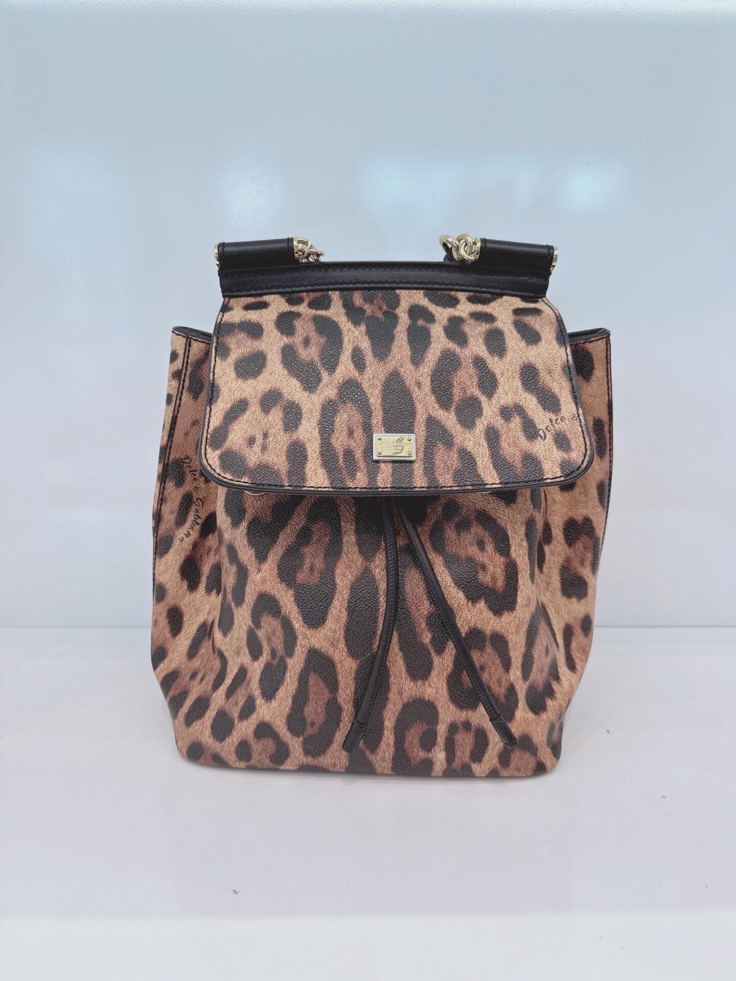 BLACK BROWN LEOPARD PRINT COATED CANVAS AND LEATHER MISS SICILY BACKPACK