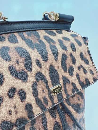 BLACK BROWN LEOPARD PRINT COATED CANVAS AND LEATHER MISS SICILY BACKPACK