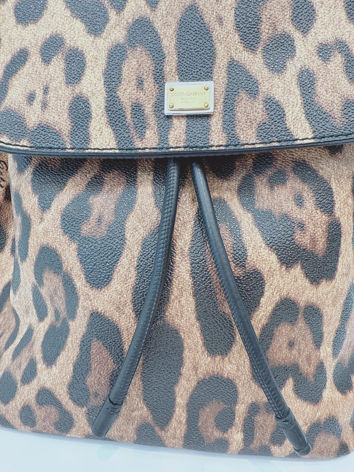 BLACK BROWN LEOPARD PRINT COATED CANVAS AND LEATHER MISS SICILY BACKPACK