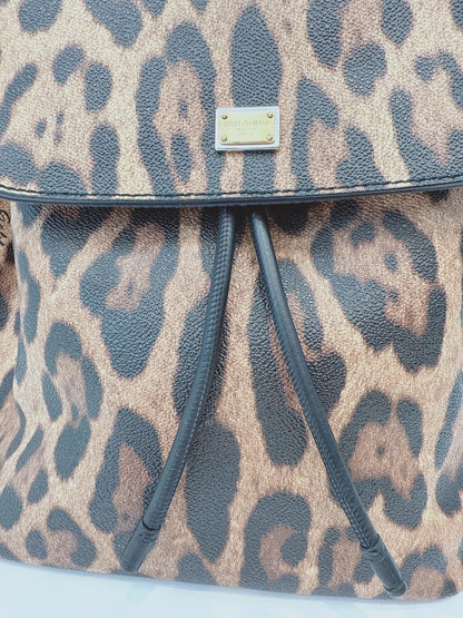 BLACK BROWN LEOPARD PRINT COATED CANVAS AND LEATHER MISS SICILY BACKPACK