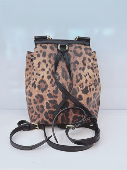 BLACK BROWN LEOPARD PRINT COATED CANVAS AND LEATHER MISS SICILY BACKPACK