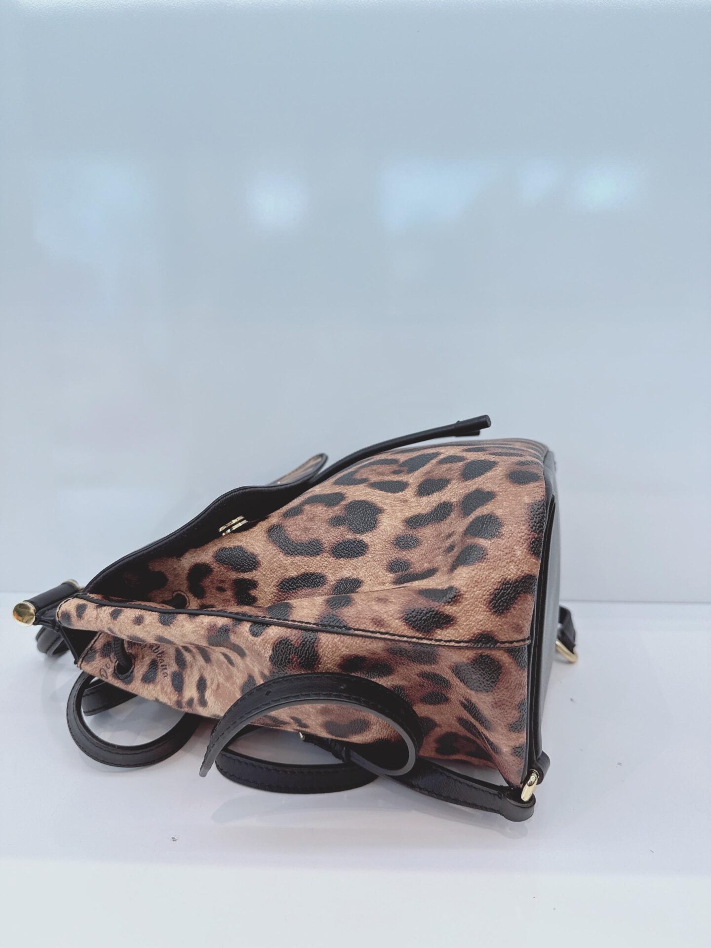 BLACK BROWN LEOPARD PRINT COATED CANVAS AND LEATHER MISS SICILY BACKPACK