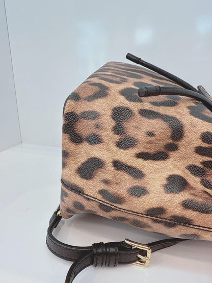 BLACK BROWN LEOPARD PRINT COATED CANVAS AND LEATHER MISS SICILY BACKPACK