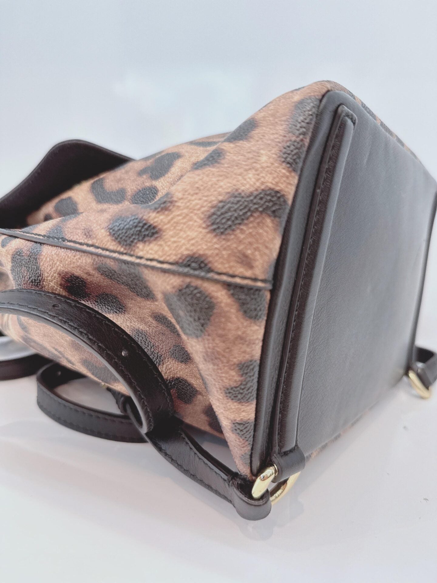 BLACK BROWN LEOPARD PRINT COATED CANVAS AND LEATHER MISS SICILY BACKPACK