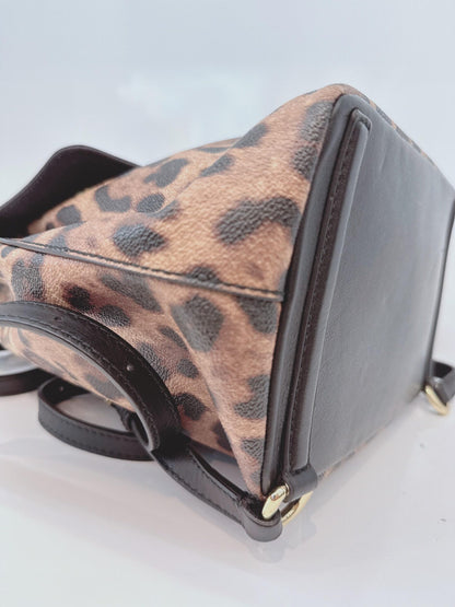 BLACK BROWN LEOPARD PRINT COATED CANVAS AND LEATHER MISS SICILY BACKPACK