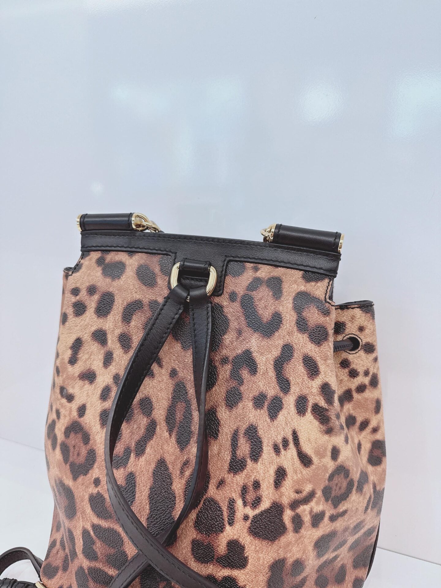 BLACK BROWN LEOPARD PRINT COATED CANVAS AND LEATHER MISS SICILY BACKPACK