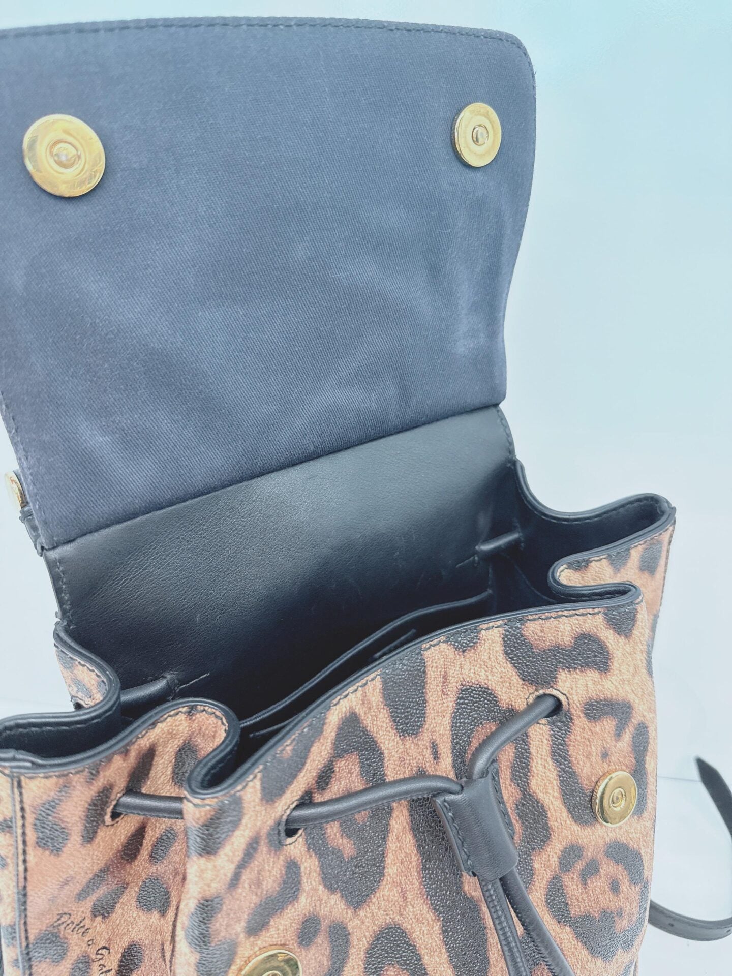 BLACK BROWN LEOPARD PRINT COATED CANVAS AND LEATHER MISS SICILY BACKPACK