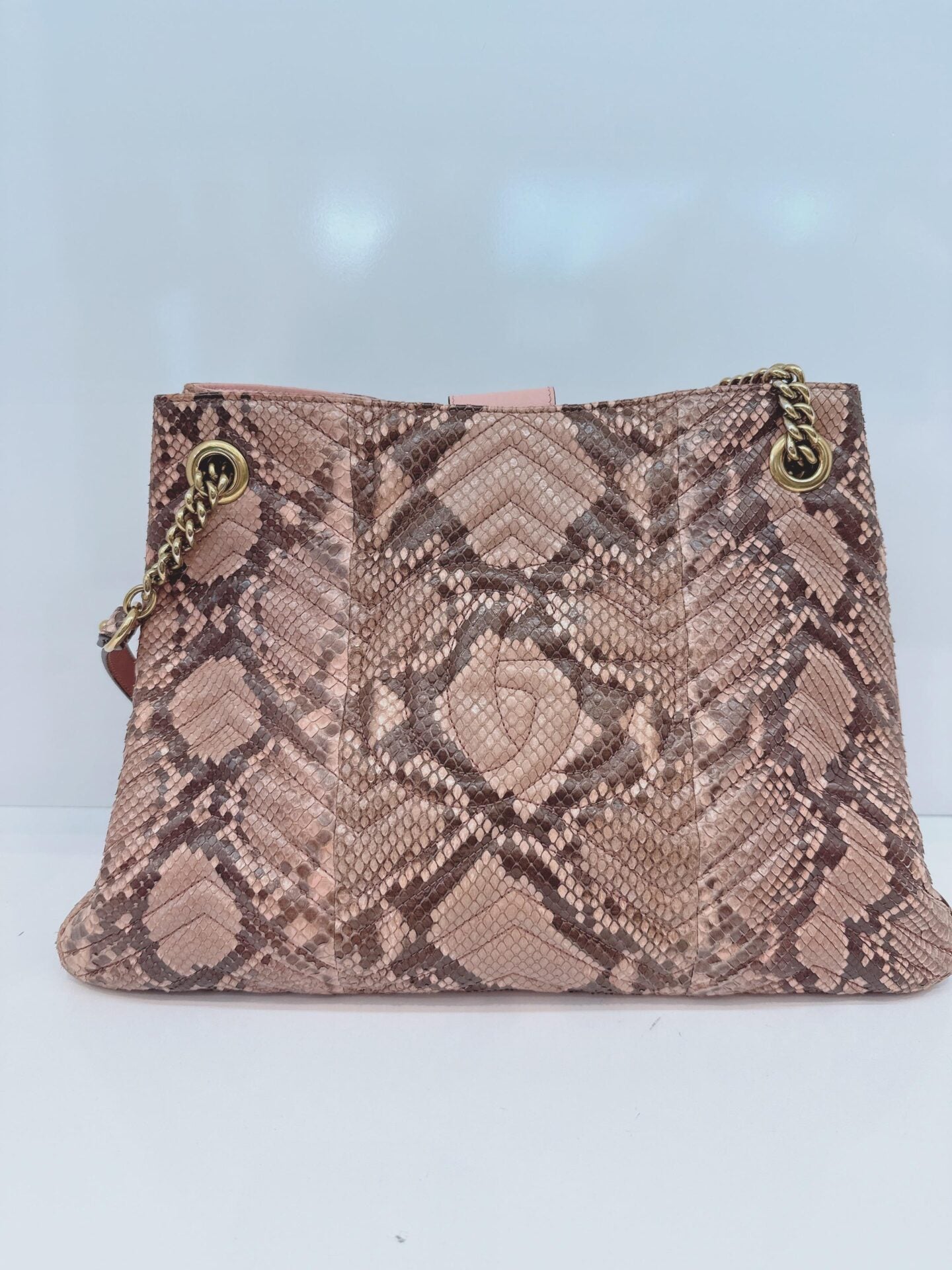 PINK BEIGE PYTHON MEDIUM MARMONT MATELASSE TOTE BAG