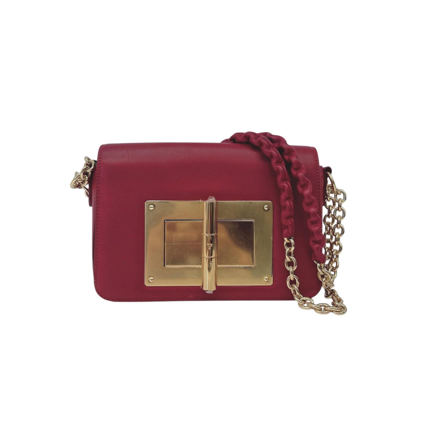 DARK RED LEATHER SMALL NATALIA CHAIN SHOULDER BAG