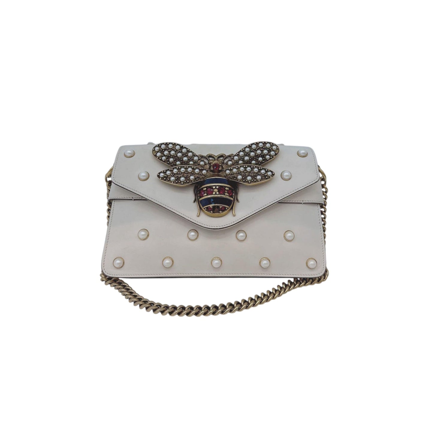 WHITE CALF LEATHER MINI QUEEN MARGARET BROADWAY CROSSBODY BAG