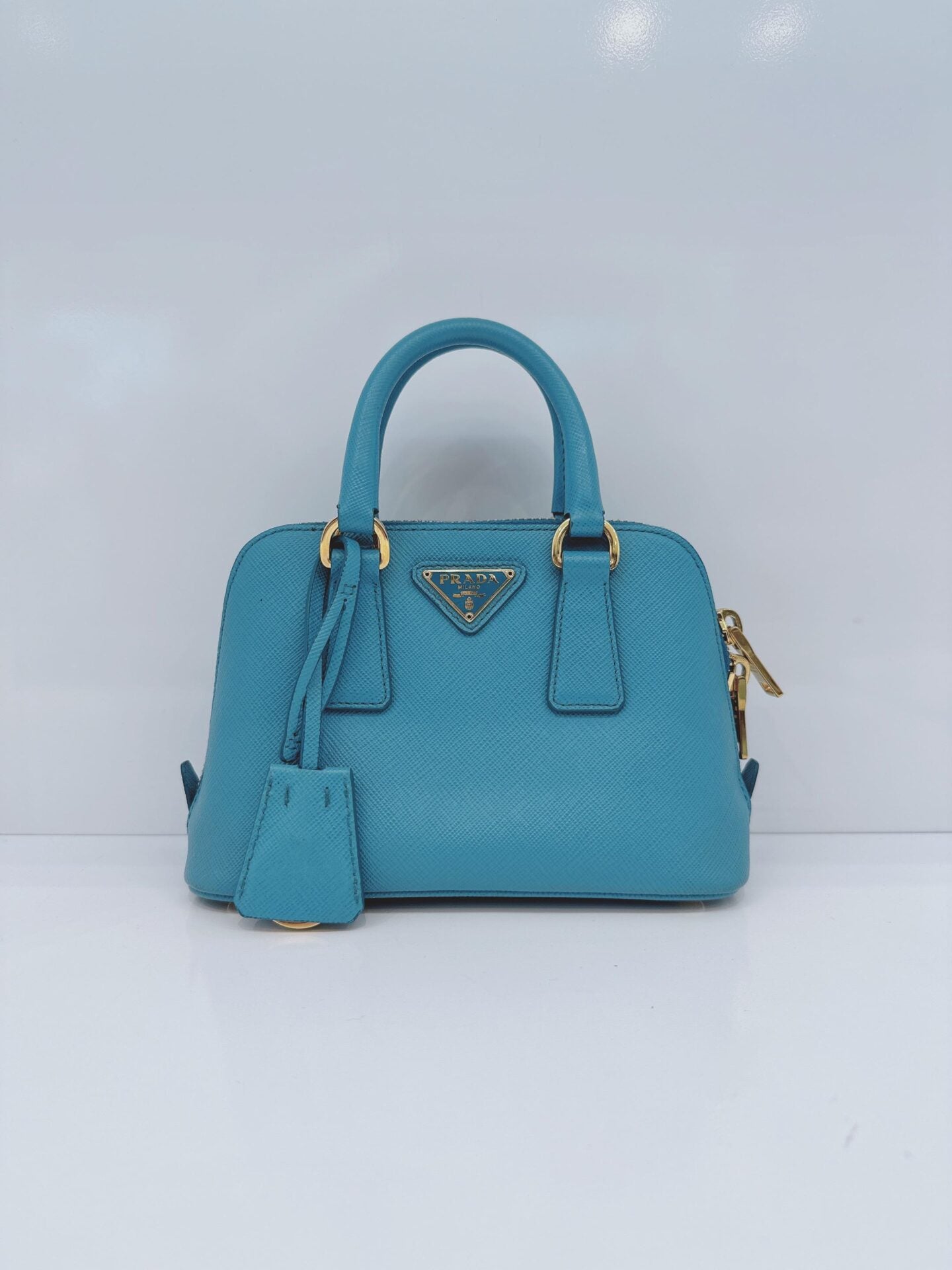 LIGHT BLUE SAFFIANO LEATHER MINI PROMENADE CROSSBODY BAG