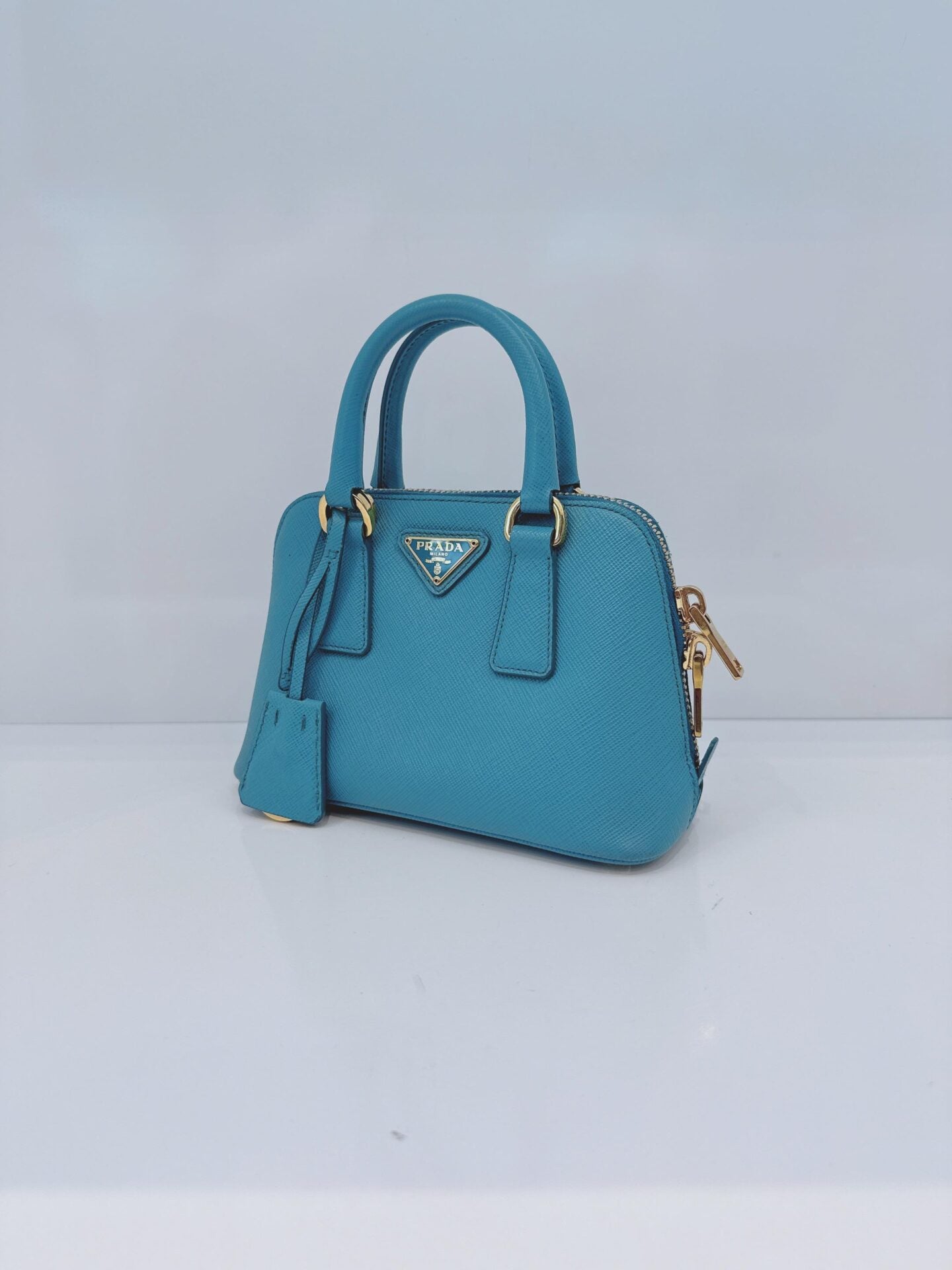 LIGHT BLUE SAFFIANO LEATHER MINI PROMENADE CROSSBODY BAG