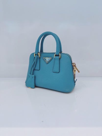 LIGHT BLUE SAFFIANO LEATHER MINI PROMENADE CROSSBODY BAG