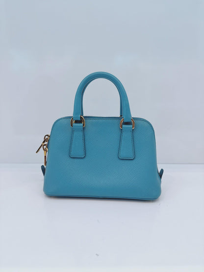 LIGHT BLUE SAFFIANO LEATHER MINI PROMENADE CROSSBODY BAG