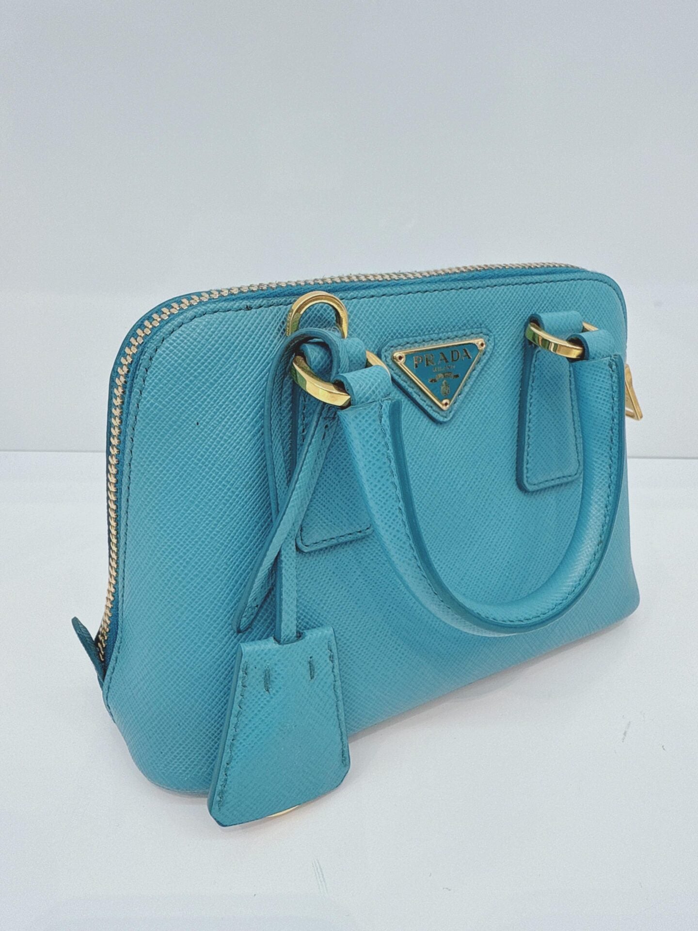 LIGHT BLUE SAFFIANO LEATHER MINI PROMENADE CROSSBODY BAG