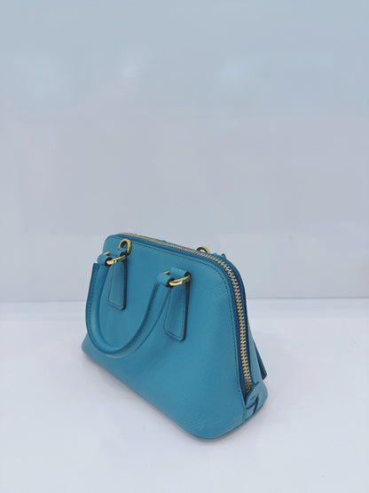 LIGHT BLUE SAFFIANO LEATHER MINI PROMENADE CROSSBODY BAG