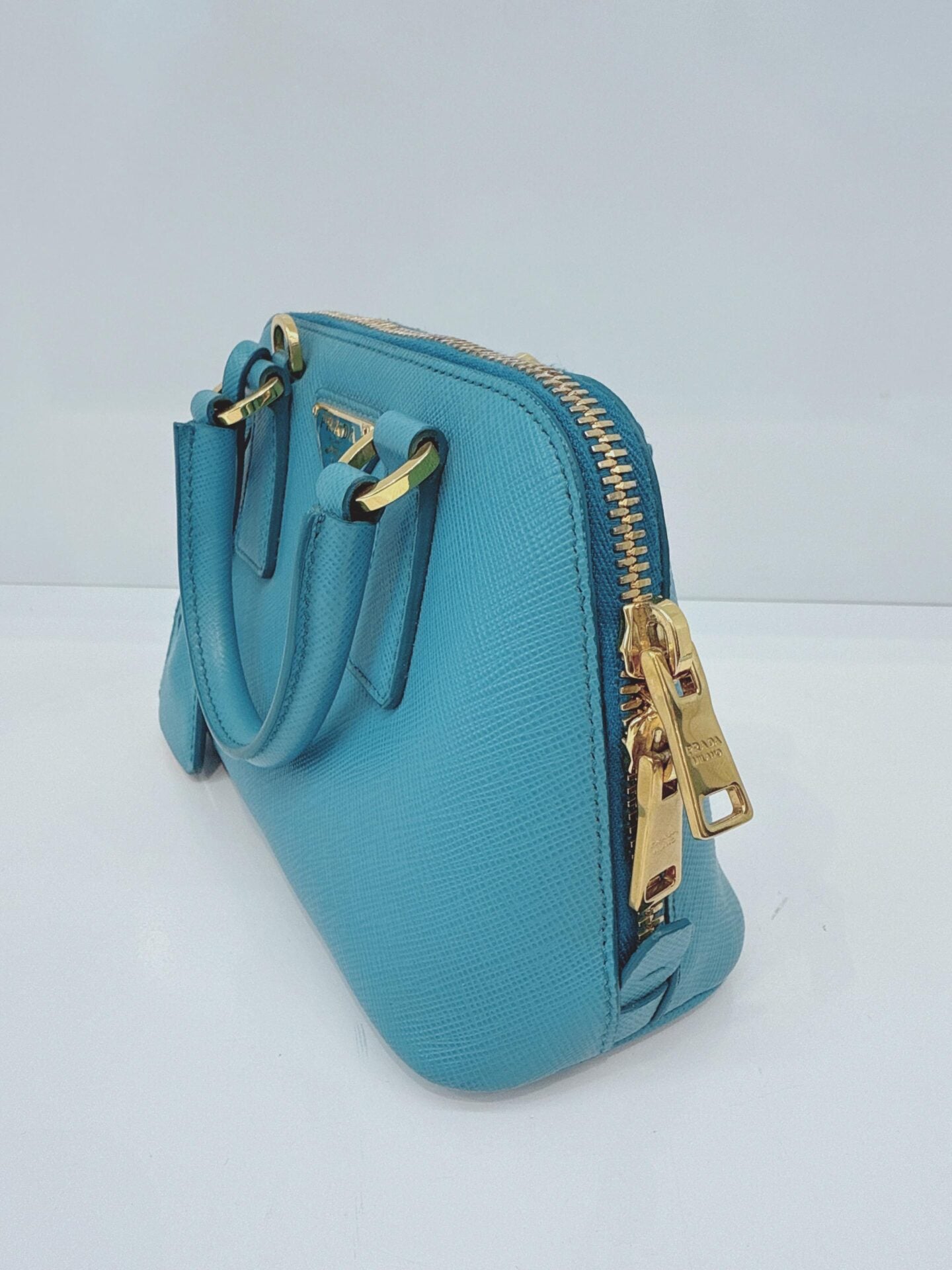 LIGHT BLUE SAFFIANO LEATHER MINI PROMENADE CROSSBODY BAG