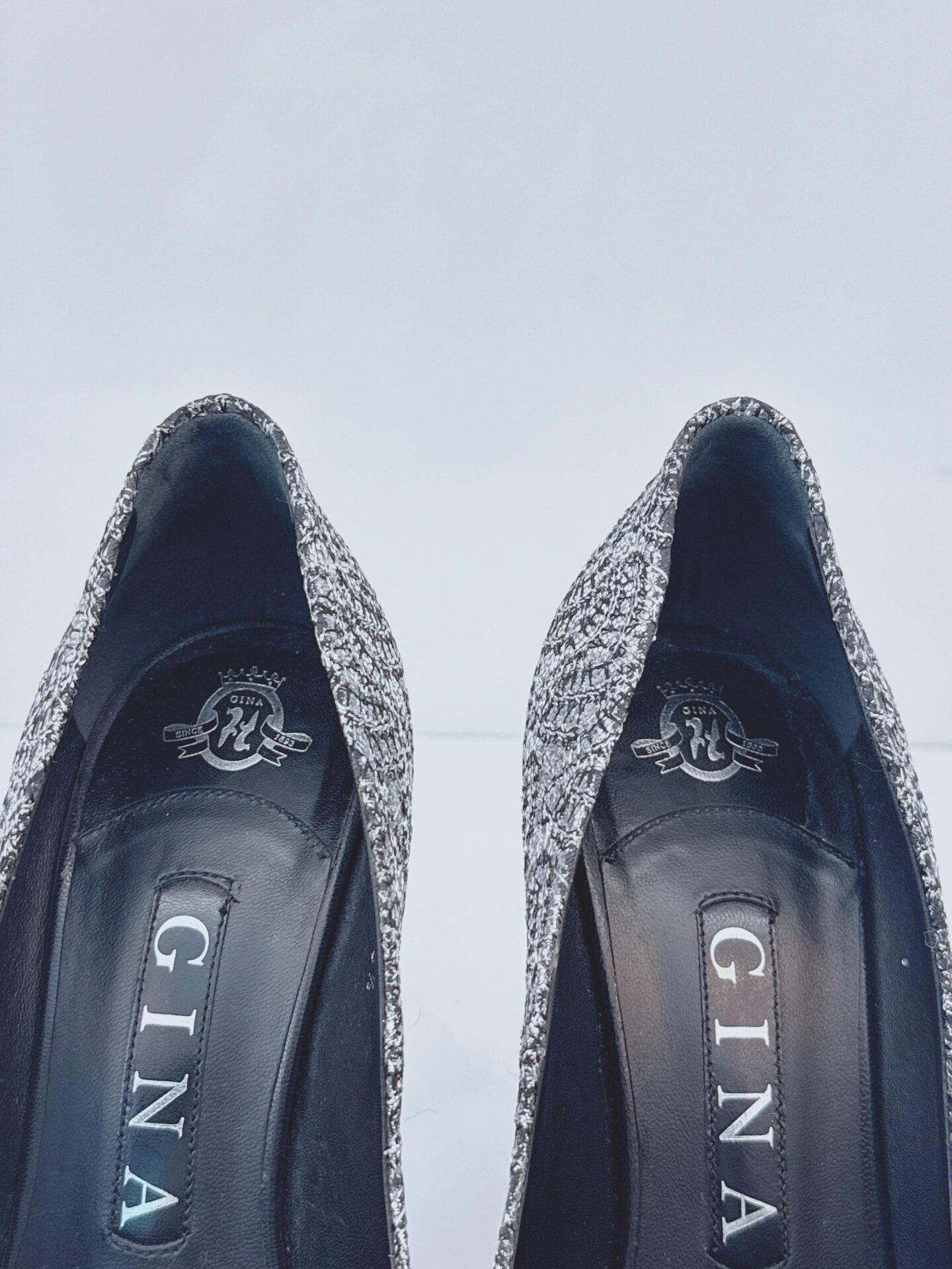 METALLIC SILVER LUREX AND GLITTER SLIP ON PUMPS 35