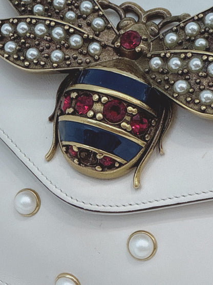 WHITE CALF LEATHER MINI QUEEN MARGARET BROADWAY CROSSBODY BAG