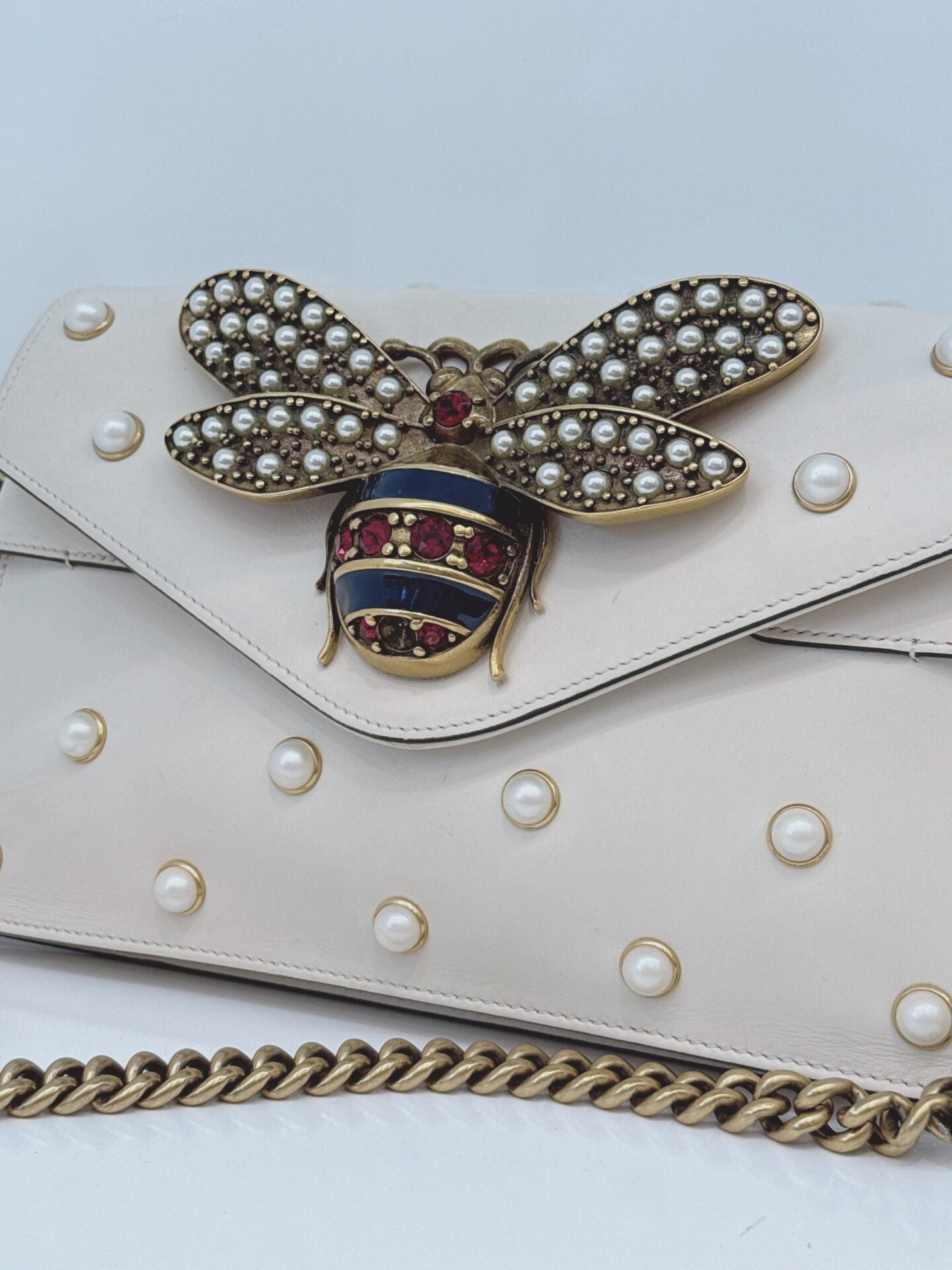 WHITE CALF LEATHER MINI QUEEN MARGARET BROADWAY CROSSBODY BAG