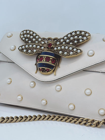 WHITE CALF LEATHER MINI QUEEN MARGARET BROADWAY CROSSBODY BAG