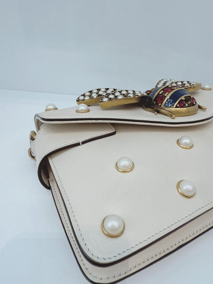 WHITE CALF LEATHER MINI QUEEN MARGARET BROADWAY CROSSBODY BAG