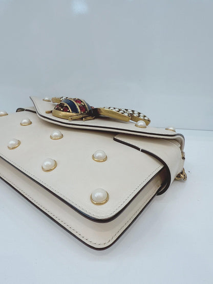 WHITE CALF LEATHER MINI QUEEN MARGARET BROADWAY CROSSBODY BAG