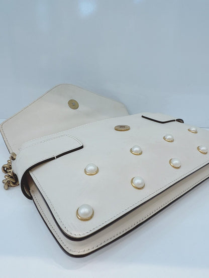 WHITE CALF LEATHER MINI QUEEN MARGARET BROADWAY CROSSBODY BAG