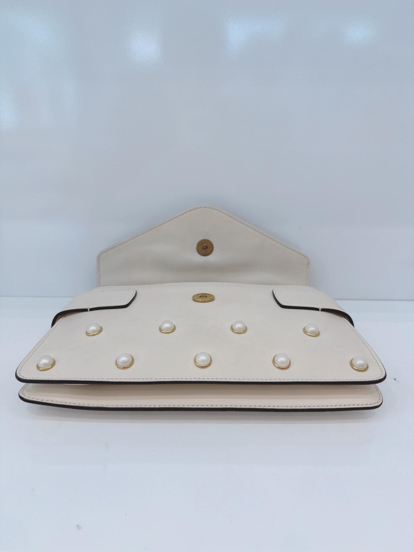 WHITE CALF LEATHER MINI QUEEN MARGARET BROADWAY CROSSBODY BAG