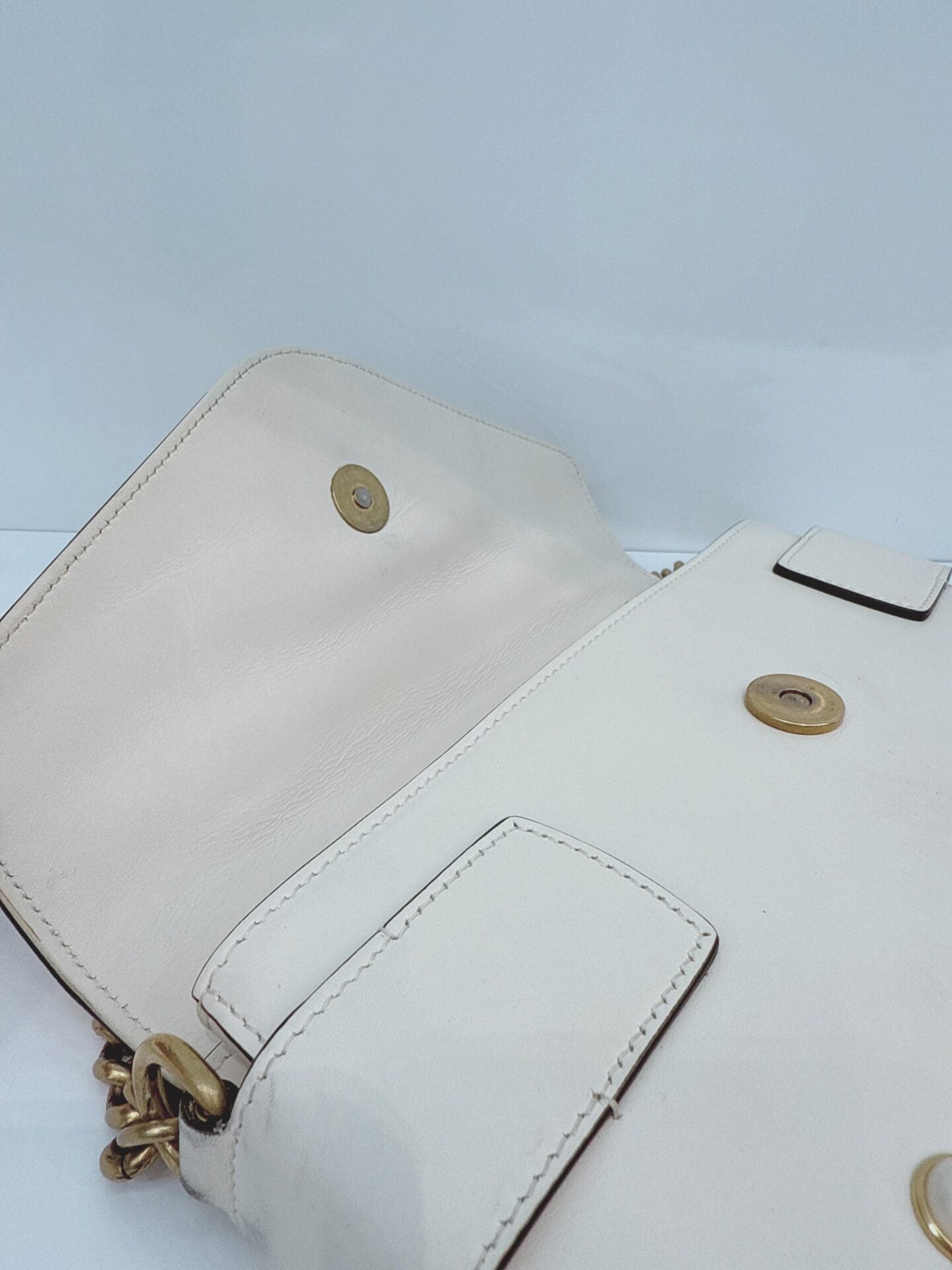 WHITE CALF LEATHER MINI QUEEN MARGARET BROADWAY CROSSBODY BAG