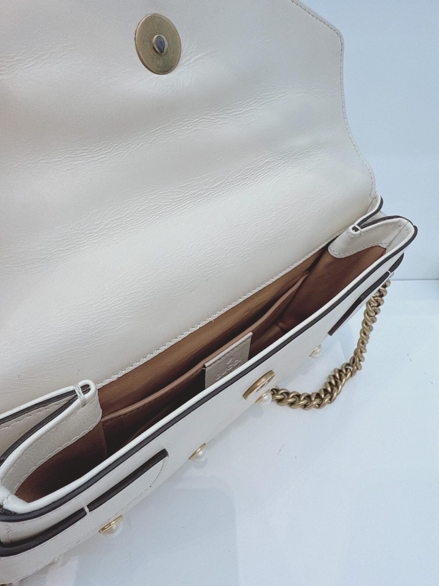 WHITE CALF LEATHER MINI QUEEN MARGARET BROADWAY CROSSBODY BAG