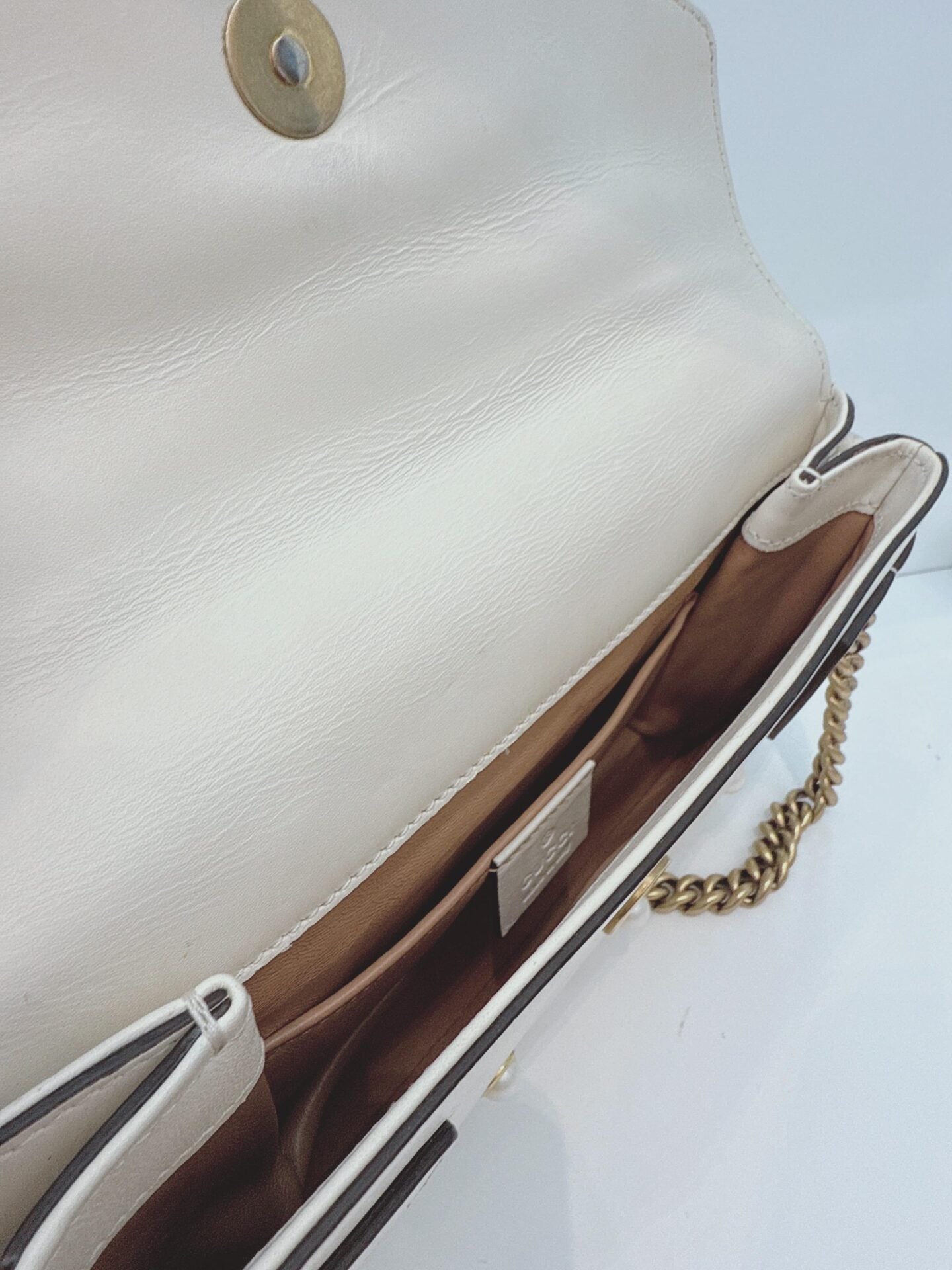 WHITE CALF LEATHER MINI QUEEN MARGARET BROADWAY CROSSBODY BAG