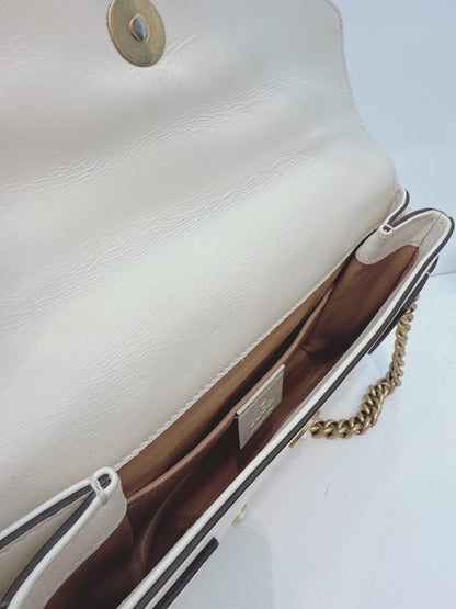 WHITE CALF LEATHER MINI QUEEN MARGARET BROADWAY CROSSBODY BAG