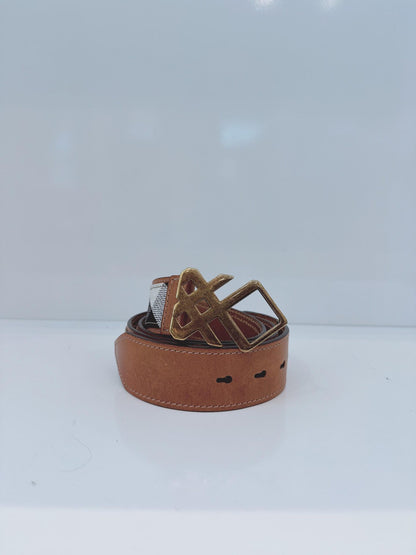 BROWN CRANMORE LEATHER CANVAS CHECK PRINT BELT 36/90